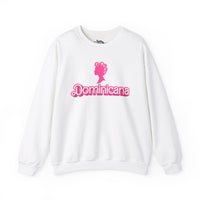 Thumbnail for White Gildan 18000 graphic crew neck sweatshirt with a Barbie con Rollos graphic and the words 