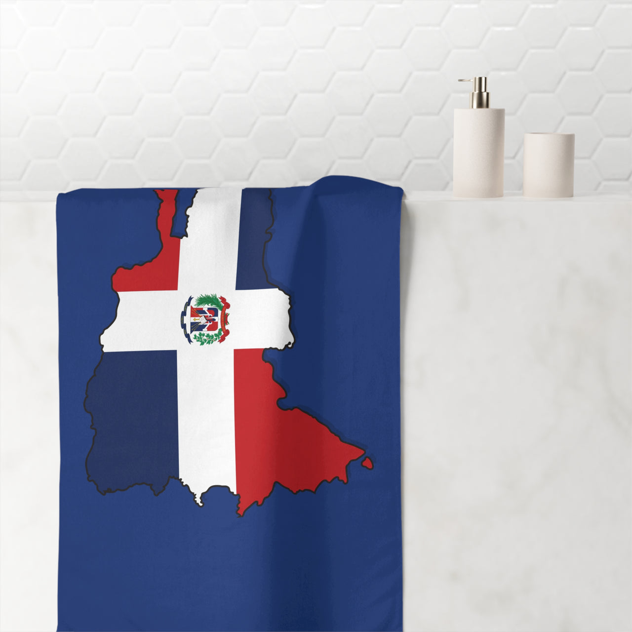 Blue Dominican Republic Flag Map Beach Towel |  Luxe Mink-Cotton Blend