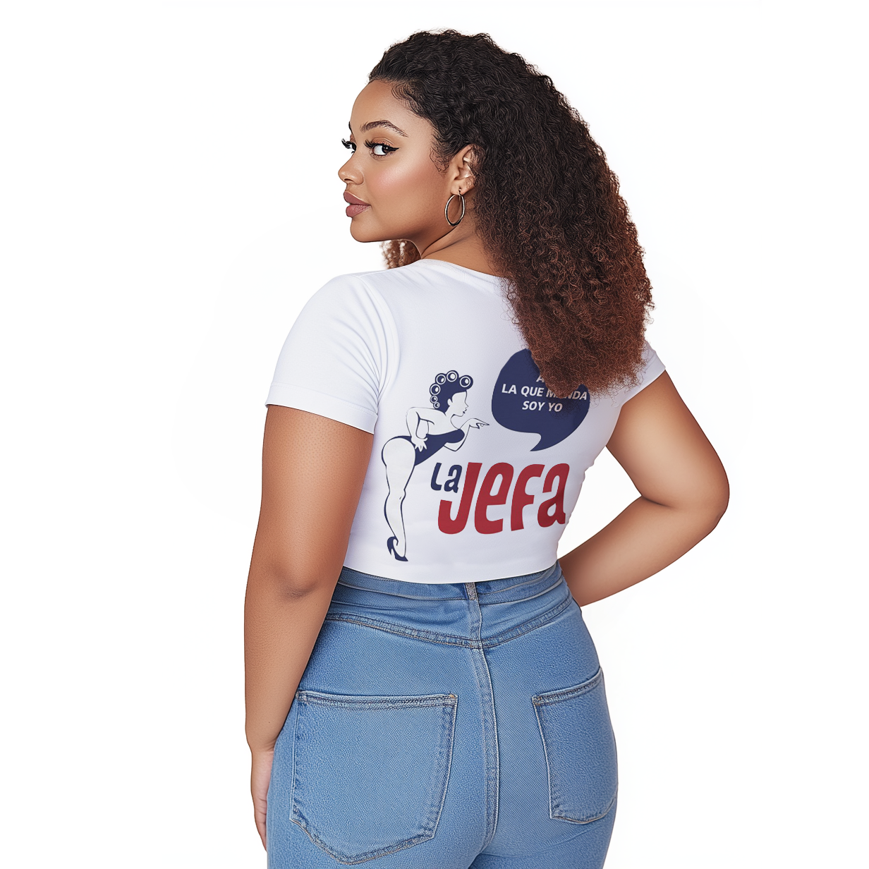 Gorgeous Dominican from Behind Wearing a "La Jefa" or "The Boss" Bella + Canvas T-Shirt