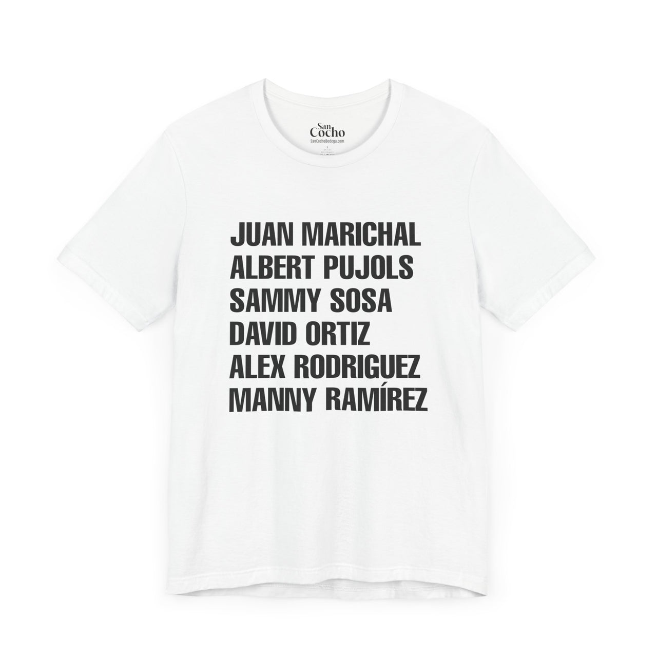 White Bella+ Canvas T-Shirt with MVPs of Dominican Baseball Text