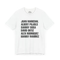 Thumbnail for White Bella+ Canvas T-Shirt with MVPs of Dominican Baseball Text