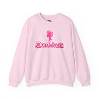 Thumbnail for Pink Gildan 18000 graphic crew neck sweatshirt with a Barbie con Rollos graphic and the words 