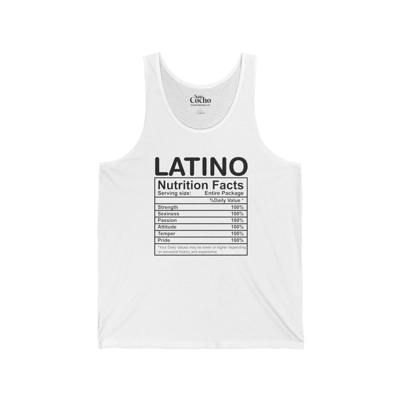 Latino Nutrition Facts Unisex Tank | Strength Passion & Pride Tank-top