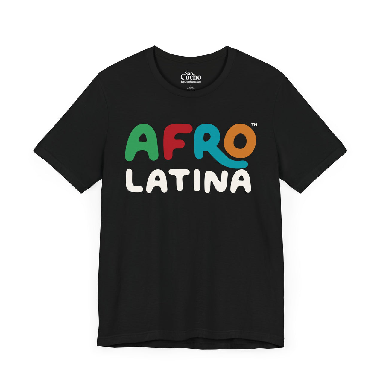 A black oversized Bella Canvas 3001 graphic tshirt with the words "Afro Latina" on the front