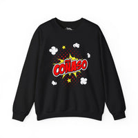 Thumbnail for Black Gildan 18000 graphic crew neck sweatshirt comic book style with the words 