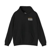 Thumbnail for Flat lay black Gildan 18500 graphic hoodie with 