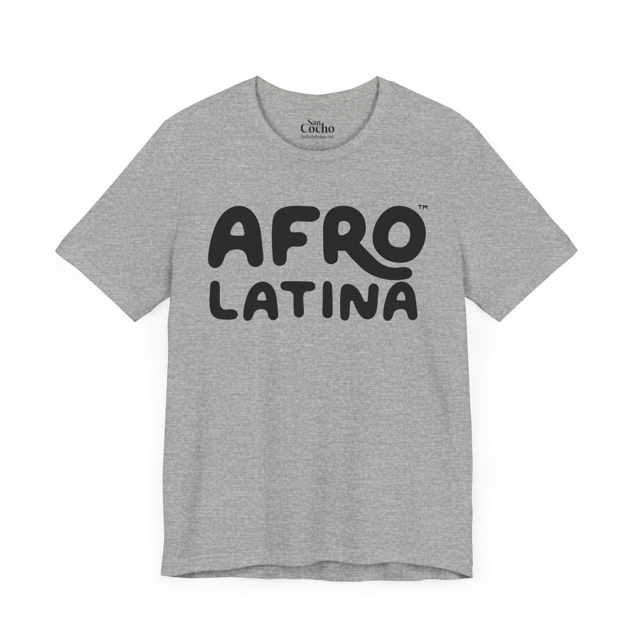 A heather gray oversized Bella Canvas 3001 graphic tshirt with the words "Afro Latina" on the front