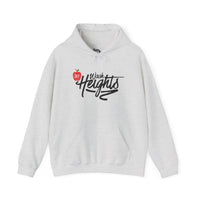 Thumbnail for Gray Gildan 18500 graphic hoodie with a apple with the letters 