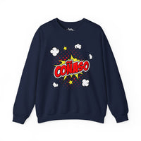 Thumbnail for Navy Gildan 18000 graphic crew neck sweatshirt comic book style with the words 