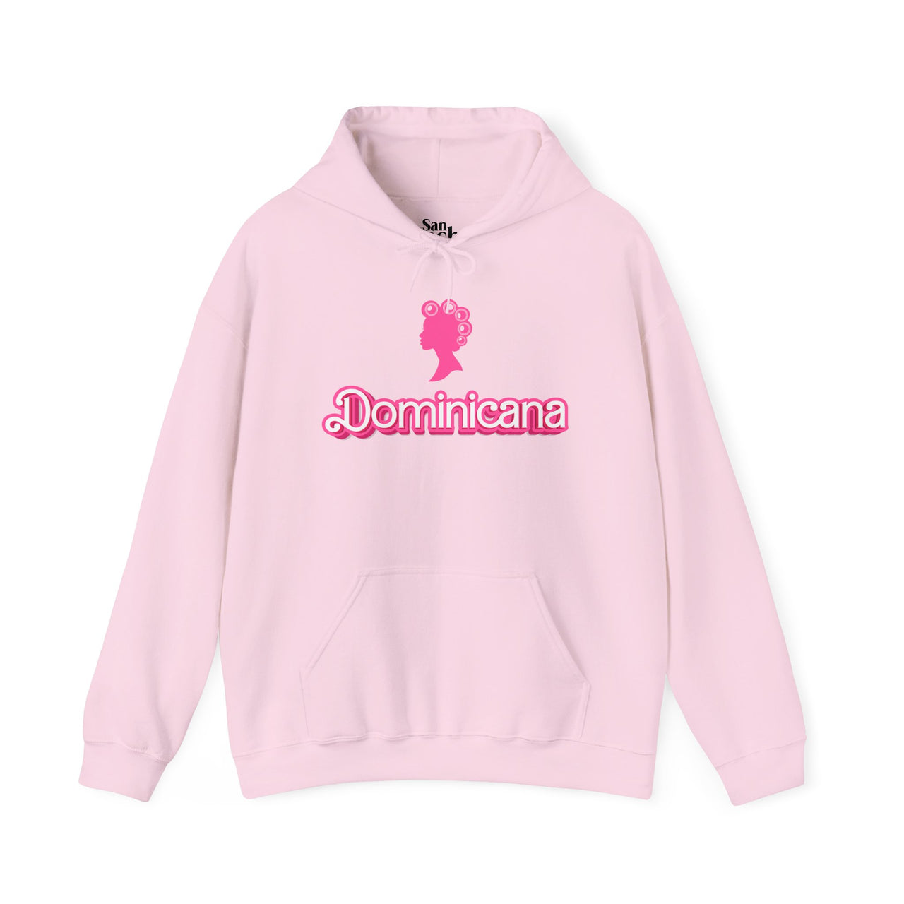 Pink Oversized Gildan 18500 graphic hoodie with the words "Un Poco Malcria" on the front in a Barbie font