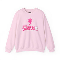 Thumbnail for Pink Gildan 18000 graphic crew neck sweatshirt with a Barbie con Rollos graphic and the words 