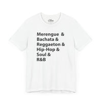 Thumbnail for A white flat lay mockup of a Bella Canvas 3001 graphic tshirt about afro latino music with the words 